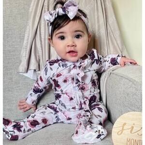 Caden Lane Demi’s Dusty Purple Floral Ruffle Footie - Size 0-3 Months